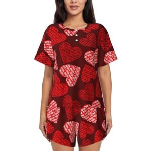 YQxwJL Rode Harten Print Vrouwen Pyjama Sets Shorts Korte Mouw Lounge Sets Nachtkleding Casual Pjs Met Zakken, Zwart, XL