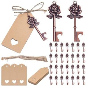 CuteHairy 50 sets huwelijksgeschenken, rozensleutel-flesopener met hangende etiketten en touwen, speciaal cadeau voor gasten, vrienden, familieleden, collega's, klasgenoten, rood koper, eenheidsmaat