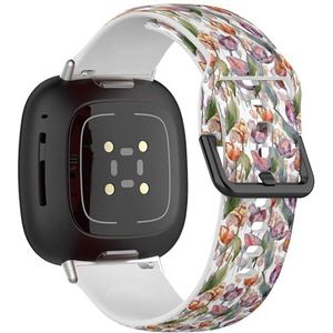 Sportbandje compatibel met Fitbit Sense/Sense 2 / Versa 4 / Versa 3 (rood-paarse tulp, bloemen botanisch) siliconen armbandaccessoire