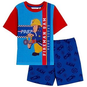Fireman Sam Korte pyjama voor jongens Shortie Pjs Shorts en T-shirt Kids Brandweerman Nachtkleding Set, Blauw, 4-5 Jaren