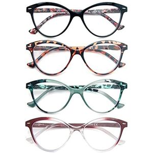 HEEYYOK - Cateye Readers - 4 Pack - Dames Leesbril - Lichtgewicht - Flexibele Lente Scharnier