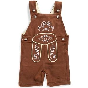 Joni kinderbroek van terry-fleece met borduurwerk - rompertje - overall klederdrachtbroek, bruin, 62/68 cm