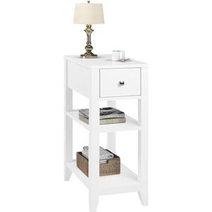 WOLTU smal nachtkastje, nachtkastje met lade, 2 open planken, bijzettafel, moderne salontafel, 45x66x28 cm, ruimtebesparend, houten nachtkastje, wit, NTS02ws
