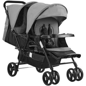 VEVOR Dubbele kinderwagen, opvouwbare lichtgewicht dubbele kinderwagen met tandemzitting, verstelbare rugleuning/voetsteun, omwikkeld veiligheidsharnas, opbergmand en lade, voor pasgeborenen en
