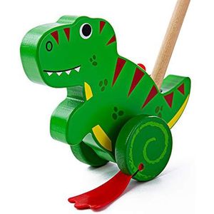 Bigjigs Toys Houten T-Rex Push Along - Wandelen Speelgoed voor baby's en peuters