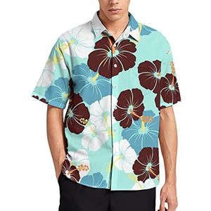 Hawaiiaanse hibiscus bloemen Hawaïaans shirt voor mannen zomer strand casual korte mouwen button down shirts met zak
