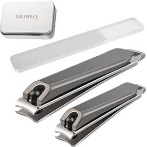 Nagelknipper set groot & klein met nano glas nagelvijl, vingernagel teennagel knipper roestvrij staal nagel nipper manicure pedicure incl. metalen doosje