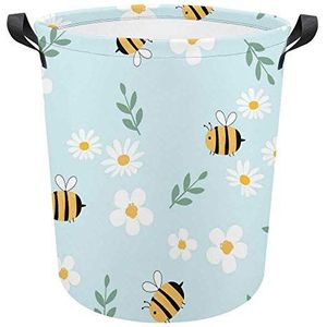 Grote Ronde Wasmand Met Handvat, Bijen Daisy Bloemen Opbergmand Waterdichte Opvouwbare Bin Box Organizer Voor Kinderkleding