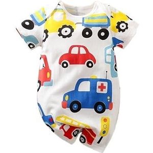 Zomer schattige cartoon rijden katoenen comfortabele casual jumpsuit met korte mouwen en ronde hals (Color : WHITE, Size : 12-18M)