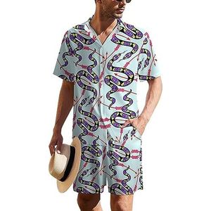 Paarse Snake Arrows Hawaiiaanse pak voor heren, set van 2 stuks, strandoutfit, shirt en korte broek, bijpassende set