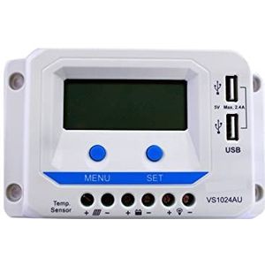 Zonne-laadregelaar, 1 0A-12V/24V Zonne -controller LCD LCD Dual weergeven USB Stopcontact VS1024AU