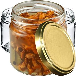 KADAX Kleine inmaakpotten, 200 ml, jampotten, diameter 66 mm, kleine potten voor honing en specerijen, luchtdichte potten, weckpotten, ronde potten (100 stuks, goudkleurig)