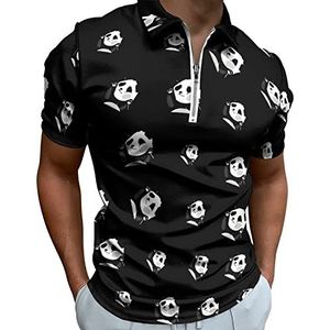 Grappige Panda Half Zip-up Polo Shirts Voor Mannen Slim Fit Korte Mouw T-shirt Sneldrogende Golf Tops Tees 2XL