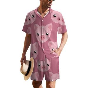 Pig Face Hawaiiaanse pak voor heren, set van 2 stuks, strandoutfit, shirt en korte broek, bijpassende set