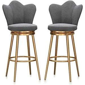 AADDFDD Barkrukken barstoelen 2 set draaibare barkruk, barhoogte moderne fluwelen gestoffeerde barstoel met rugleuning en stijlvolle gouden poot voor keuken, eiland, eetkamer, terras