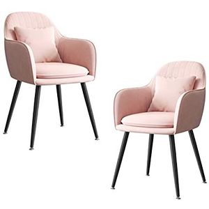 GEIRONV Zwarte metalen benen Dining stoel Set van 2, for woonkamer slaapkamer appartement make-up stoel met kussen fluwelen keukenstoel Eetstoelen (Color : Pink)