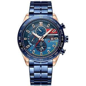 Heren Horloges Chronograaf Blauwe Stalen Band Datum Analoge Quartz Horloge Zakelijke Casual Horloges Voor Mannen, Blauw, L