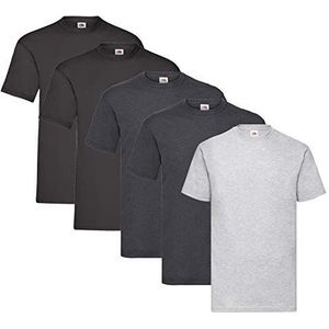 Fruit of the Loom Origineel T-shirt voor heren, 5-pack met logo, 2 zwart, 2 x Heather, 1 grijs, L