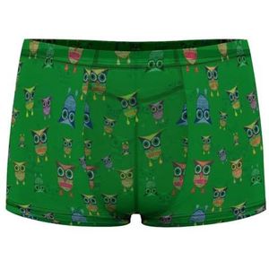 Kleurrijke Uilen op Groene Heren Boxer Slips Sexy Shorts Mesh Boxers Ondergoed Ademend Onderbroek Thong