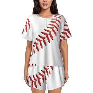 RIVETECH Baseball Lace Close-up Print Dames Pyjama Set met korte mouwen - Comfortabele korte sets, mouw nachtkleding met zakken, Zwart, M