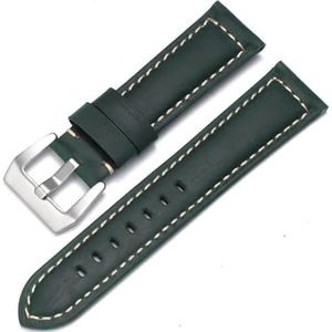 dayeer Koeienhuid Crazy Horse lederen horlogeband voor Panerai horlogeband heren armband gladde horlogeband (Color : Green-Silver, Size : 22mm)
