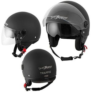 A-Pro Motorhelm, motorfiets, scooter, jethelm, intern zonnevizier, vizier, mat zwart, L