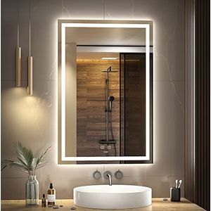 GANPE Led-badkamerspiegel, make-up vanity spiegel, wandmontage, 6500 K hoge lumen, anti-condens, IP44 waterdicht, verticaal en horizontaal (90 x 60 cm)