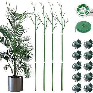 4 Pack 39.37"" Detachable Twig Plant Support Stakes Set, Branch Sticks With Orchid Clips Twist Plant Ties DIY Climbing Trellis Flower