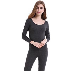 CnlanRow Thermo-ondergoed voor dames, met ronde hals, stretch, dun (hemd + broek)