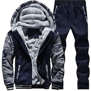 Fleece joggingpak voor heren, warm trainingspak voor de winter, oversized sportpak + sportbroek, vrijetijdspak voor heren, joggingpak van katoen, huispak, jumpsuit, joggingpak voor herfst, XL