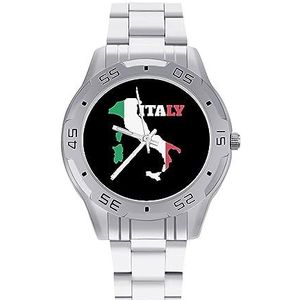 Italië Kaart Vlag Mannen Polshorloge Mode Sport Horloge Zakelijke Horloges met Roestvrij Stalen Armband, Stijl, regular