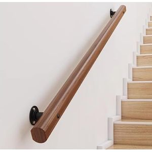 Leuningen voor trappen met beugels, Ronde, veilige, antislip il for binnenmuurmontage il steunstang installatiekit bruin 120 cm(140cm)