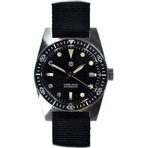 MWC 1970 / 80 Patroon Diver Automatisch Staal Zwart Geel Datum NATO Saffier Heren Horloge, zwart, Riemen.