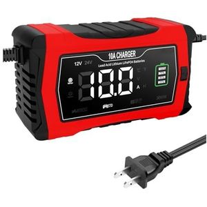 Omvormer 10A/20A 12V 24V Auto-acculader Volledig Automatische Pulsreparatielader Voor Lifepo4 AGM Loodzuur-lithium-accu-onderhoud(10A Red -US Plug)
