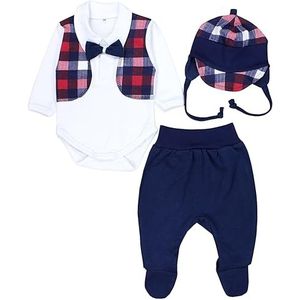TupTam Babykleding Set Romper Broekje met Voet Cap, donkerblauw/vlinderdasje/ruitje, 56