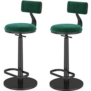 ShuuL Barkruk met rugleuning keukeneiland set van 2, verstelbare hoogte tegenstoel, draaibare hoge stoel met voetsteun metalen flanellen kruk, bistro, ontbijt kruk (kleur: groen)