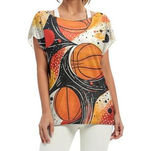 Cool Basketbal Cool Herhalend Patroon Vrouwen Korte Batwing Mouw Shirt Ronde Hals T-shirts Losse Tops voor Meisjes, Patroon, L