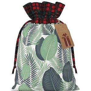 Groene tropische bladeren herbruikbare geschenktas-trekkoord kerstcadeau tas, perfect voor feestelijke seizoenen, kunst & ambachtelijke tas