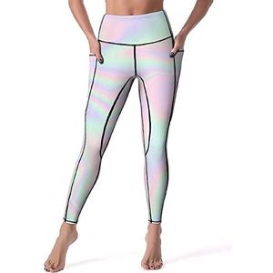 Pastel Holografische Folie Vrouwen Yoga Broek Hoge Taille Leggings Buikcontrole Workout Running Leggings XL