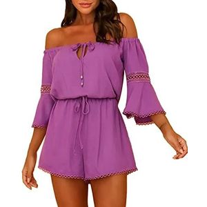 Dames kanten patchwork korte jumpsuit Casual strapless vakantie jumpsuit XL
