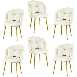 GEIRONV Fluwelen Petal Dining Chair Set van 6, for Woonkamer Slaapkamer Keuken Receptie Stoel Spray Golden Benen Make Chair Eetstoelen (Color : Beige)