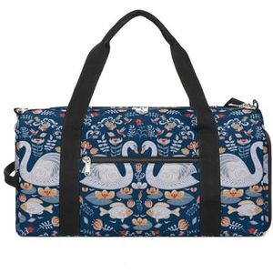 Folk Style Zwanen, Vis, Bloemen Patroon Grappige Gym Tas Met Schoenenvak Reizen Plunjezak Weekender Overnachting Tas Yoga Tas