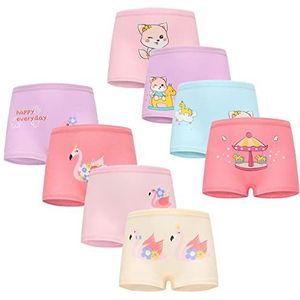 FedMois Pak van 8 boxer Katoen Meisjes Ondergoed Onderbroeken, flamingo en katten, 2-3 jaar