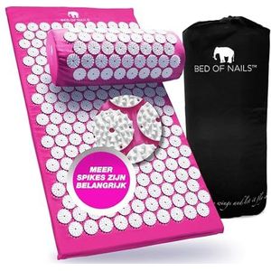 Bed of Nails Origineel Acupressuur Mat En Kussen Set, Massage Mat Voor Wellness, Verlichting Van Rugpijn, Ontspanning, Acupunctuur Kussen Voor Nek En Schouder Pijn, Draagtas, Roze