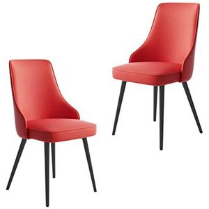 GEIRONV Woonkamer zijstoelen Set van 2, waterdicht Pu Lederen keuken eetkamerstoelen zwarte benen lounge teller stoelen Eetstoelen (Color : Red, Size : Black feet)