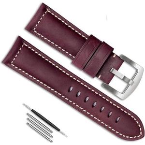 dayeer Lederen horlogeband voor Panerai PAM111/fossil/Breitling horlogeketting riemaccessoires vervanging (Color : Wine red silver, Size : 24mm)