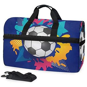 Sport Zwemmen Gymtas met Schoenen Voetbal Blauw Aquarel Voetbal Compartiment Weekender Duffel Reistassen Handtas voor Vrouwen Meisjes Mannen