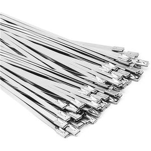 Kabelbinders Metalen Ritsbanden 100 stks RVS Ritsbanden Multifunctionele Metalen Kabelbinders Draadbanden voor Uitlaat Wrapping Hek Ties Chrome Zip Stropdassen (4,6 x 400 mm x 100 stuks)