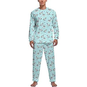 Eenhoorns met regenbogen zachte heren pyjama set comfortabele lange mouwen loungewear top en broek geschenken M