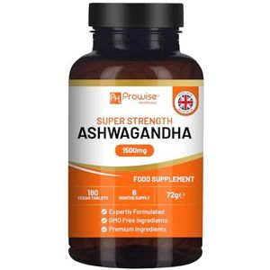 Ashwagandha 1500mg 180 Veganistische tabletten | 6 maanden levering | Puur Ashwagandha-wortelextract met hoge sterkte | Gemaakt in Groot-Brittannië door Prowise Healthcare